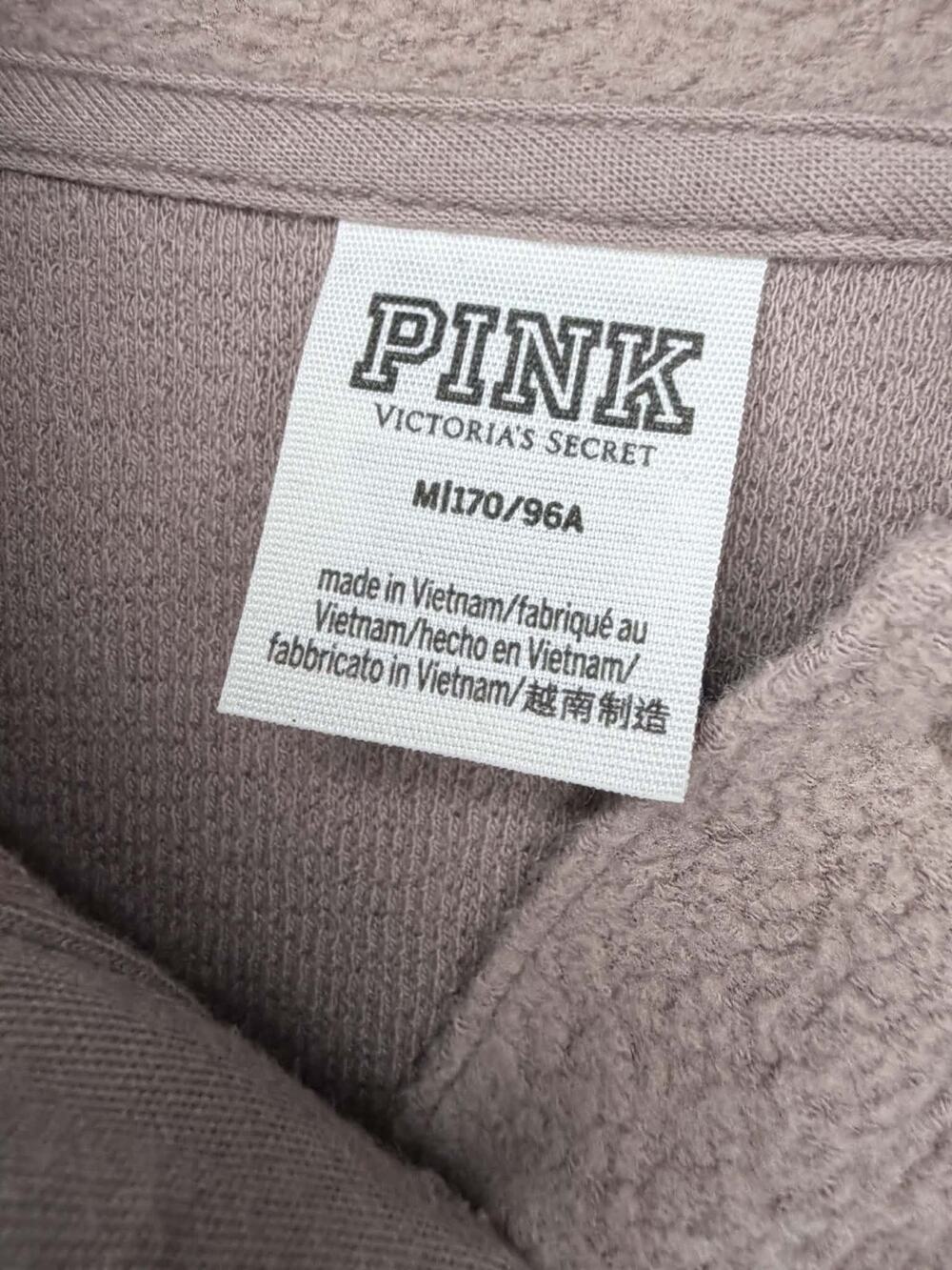 PINK Victoria’s Secret Taupe Fleece Polo Sweatshirt Medium